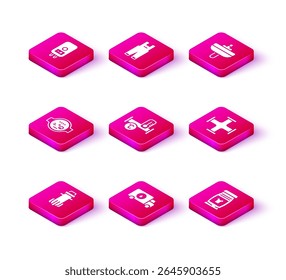 Set Water filter, Plumber service car, meter, Industry metallic pipe, Laundry detergent, Washbasin and Work overalls icon. Vector