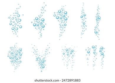 Set of water fizzing air bubbles stream vector illustration isolated on white background