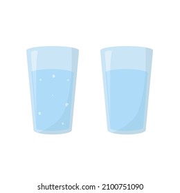 Conjunto de vidrio de agua. Composición con sombra y gotas.Aislada sobre un fondo blanco