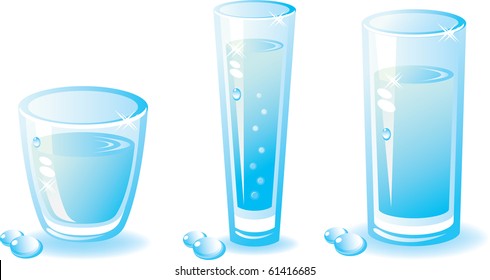 Set of water glass . Composition with a shade and drops.Isolated on a white background. Vector illustration (EPS8). All parts (object) closed, possibility to edit. Without transparency