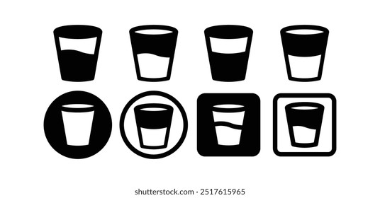 set of water glass drink icon symbol sign vector design black white color simple flat illustration collections set