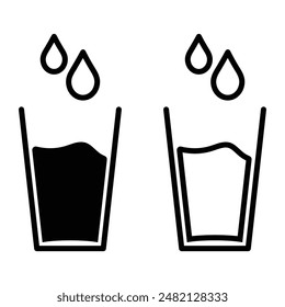 Set of Water glass with water drops icons. Drinking water symbol. Vector Illustration.