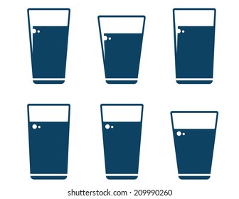 set of water glass icons on white background