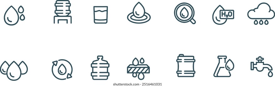 Conjunto de diseño de línea de Vector de icono de agua, icono de agua de gota