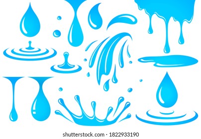 set of water icons, drops and splash