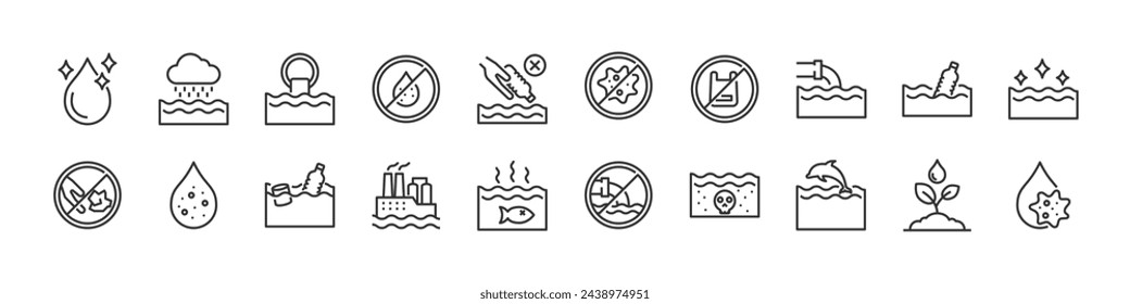 conjunto de iconos de agua, contaminación del agua, medio ambiente