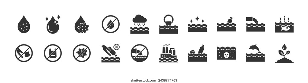 set of water icons, water pollution, environment