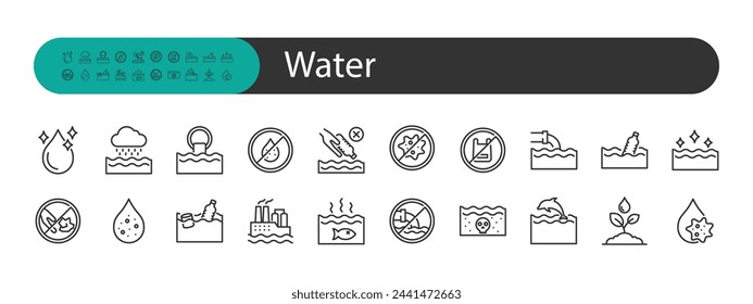 conjunto de iconos de agua, contaminación del agua, medio ambiente, 