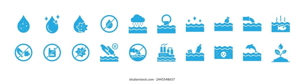 set of water icons, water pollution, environment