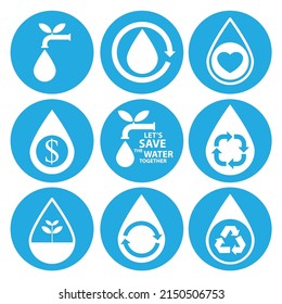 Juego de iconos de agua. Salvar el concepto de agua. Ilustración vectorial.
