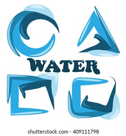 Set of water icons, symbols or frames. Vector design elements. 