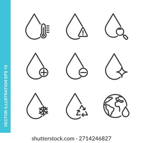 Set of Water Icons. Thin Line Symbol Elements Collection