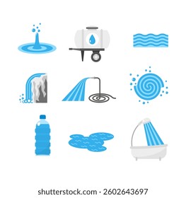 Set water icons and white background