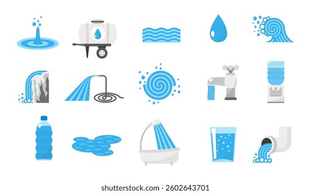 Set water icons and white background
