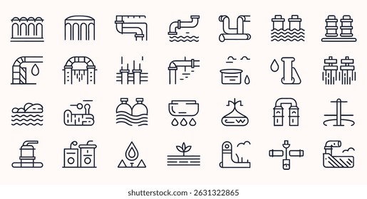 Set of water infrastructure icons outline icons.