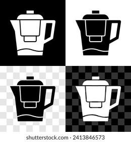 Wasserkrug mit einem Filtersymbol einzeln auf schwarz-weißem, transparentem Hintergrund.  Vektorgrafik