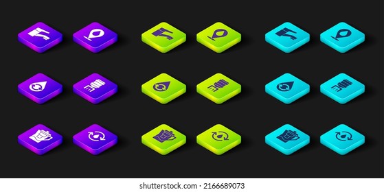 Ajuste la jarra de agua con un filtro, recicle agua limpia, enfriador, ubicación de caída e icono de punteo. Vector