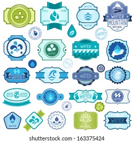 Set of water labels, badges and stickers.