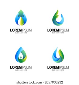 set water leaf logo vector with flat 3d colorful style