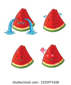 set of water melon cute chibi cartoon mascot vector art illustration