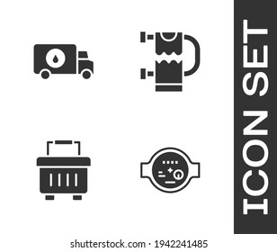 Set Water meter, Plumber service car, Toolbox and Heated towel rail icon. Vector
