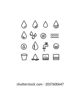 Set of water in modern thin line style. High quality black outline drop symbols for web site design and mobile apps. Simple water pictograms on a white background.