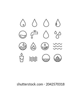 Set of water in modern thin line style. High quality black outline drop symbols for web site design and mobile apps. Simple water pictograms on a white background.