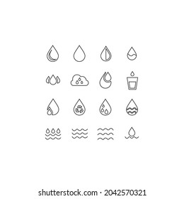 Set of water in modern thin line style. High quality black outline drop symbols for web site design and mobile apps. Simple water pictograms on a white background.