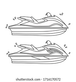 Set of water motorcycle. Contour vector. Coloring book. 