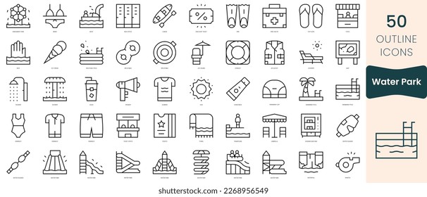 Set of water park icons. Thin linear style icons Pack. Vector Illustration