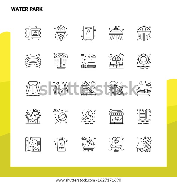 Set of\
Water Park Line Icon set 25 Icons. Vector Minimalism Style Design\
Black Icons Set. Linear pictogram\
pack.