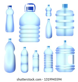 Set of water plastic bottle pack blue color isolated on white background