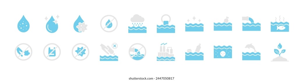 set of water pollution icons, environment, nature