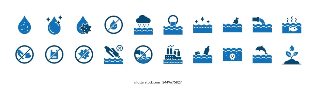 set of water pollution icons, environment, nature