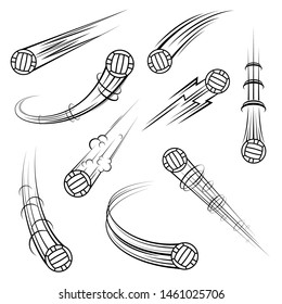 Set of water polo balls, movement path icons