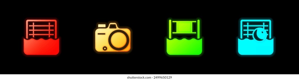 Set Water polo, Photo camera, volleyball net and  icon. Vector