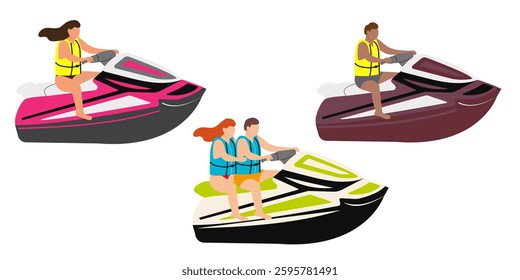 Set, Water recreation, Travel, Time to travel, Vacation, Travel around the world, Skiing, Tent style sports competition, competition, Man and woman, Vector illustration
