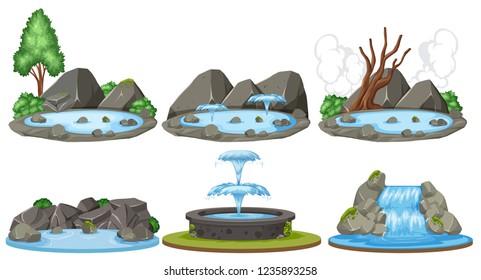 Set of water scenes illustration