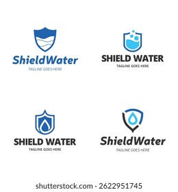 Set of Water Shield logo design template. Water protect logo.