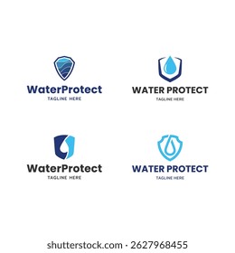 Set of Water Shield logo template, Safe water logo design.