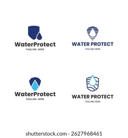 Conjunto de modelo de logotipo de Escudo de Água, projeto de logotipo de água segura.