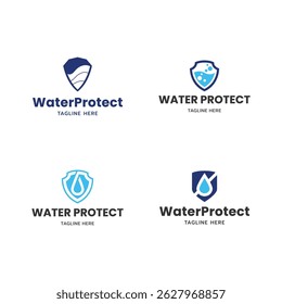 Set of Water Shield logo template, Safe water logo design.