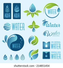 Set of water signs and symbols in vector