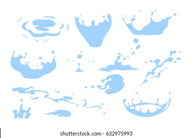 Set of water splash clipart, water drops and crown from falling into the water, isolated vector illustration for effects design