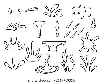 Conjunto de água salpicos, desenhado à mão vetor ilustração gota de água, chuva