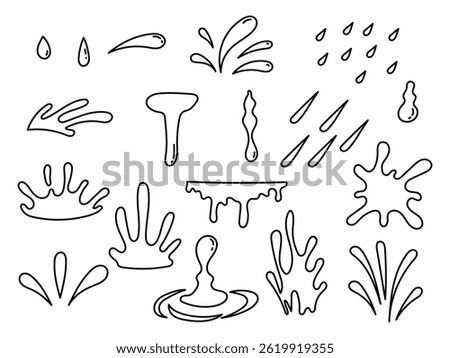 Set of water splash, hand drawn vector illustration water drop, rain