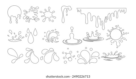 set of water splash outline design vector isolated white background