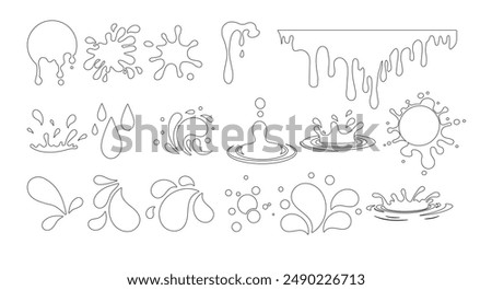 set of water splash outline design vector isolated white background