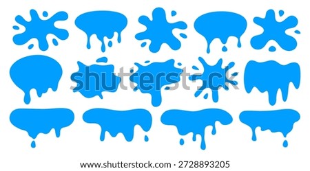 Set of water splash silhouettes. Blue liquid water drops, blue liquid splashes vector illustration
