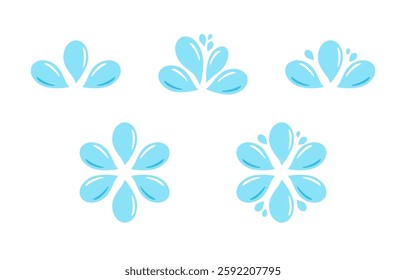 Set of water splash.Blue water drops icon isolated on white background.Vector graphic illustration.